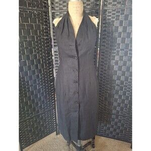 Victor Victoria Halter Dress Black Linen 42 Medium Coastal Chic Boho Minimalist